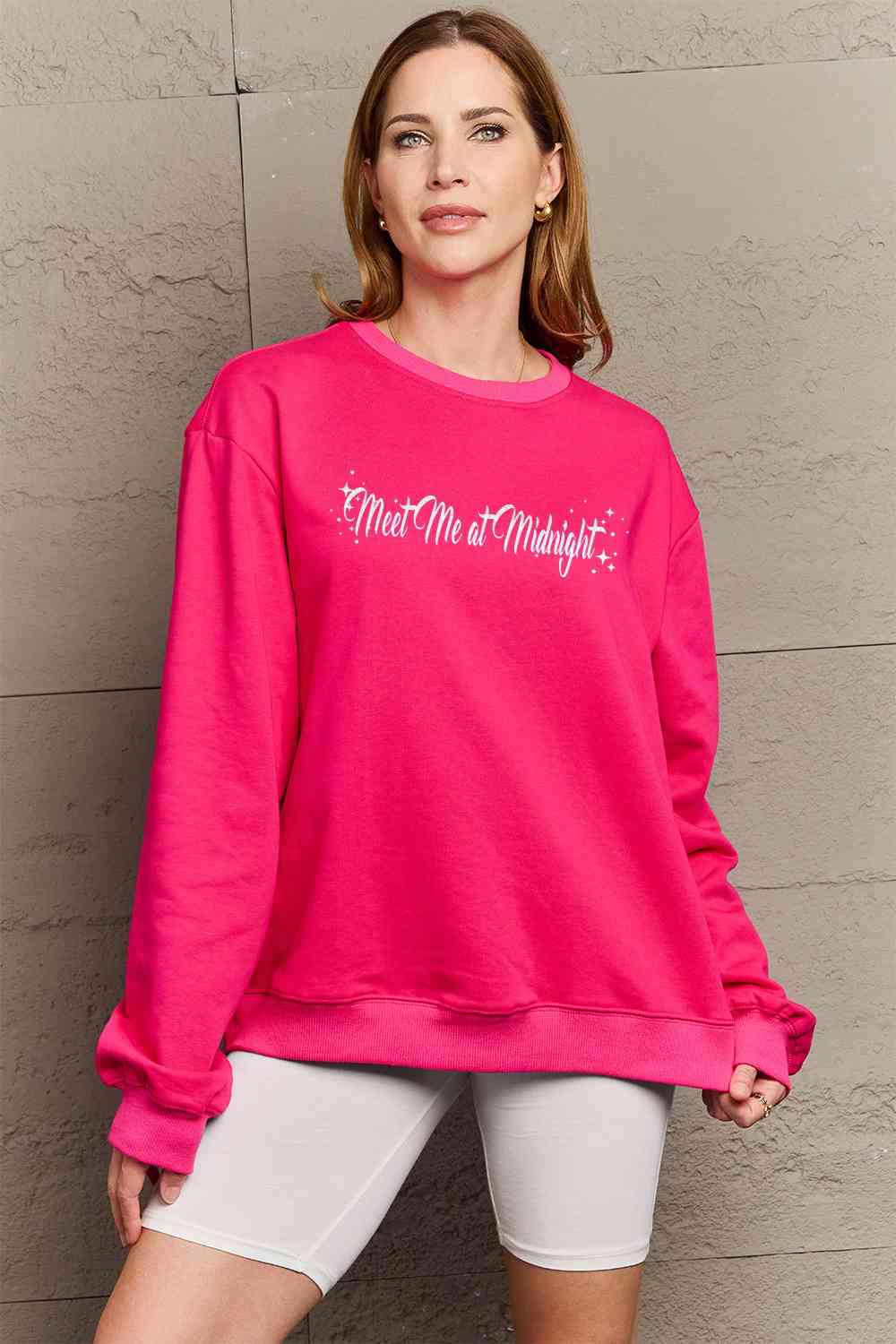 Full Size MEET ME AT MIDNIGHT Graphic Round Neck Sweatshirt