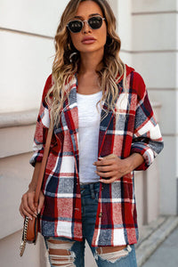 Button Up Plaid Hooded Jacket