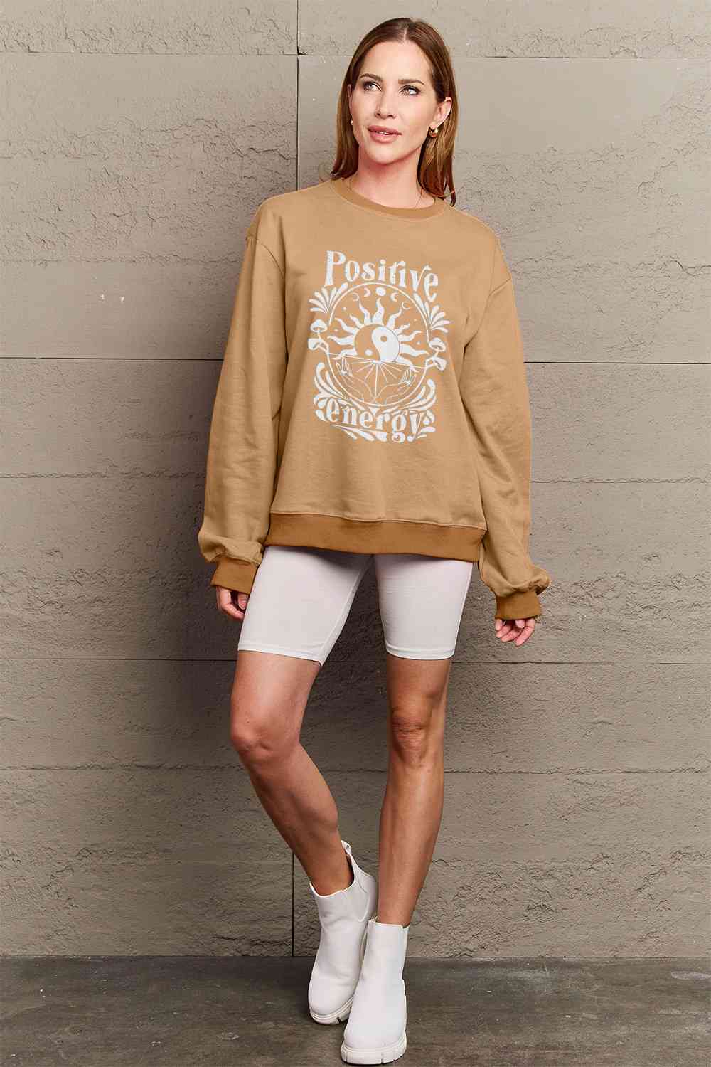 Full Size POSITIVE ENERGY Graphic Sweatshirt