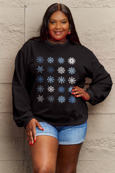 Full Size Snowflakes Round Neck Sweatshirt