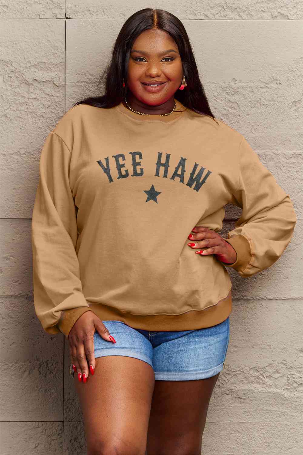 Full Size YEEHAW Graphic Round Neck Sweatshirt