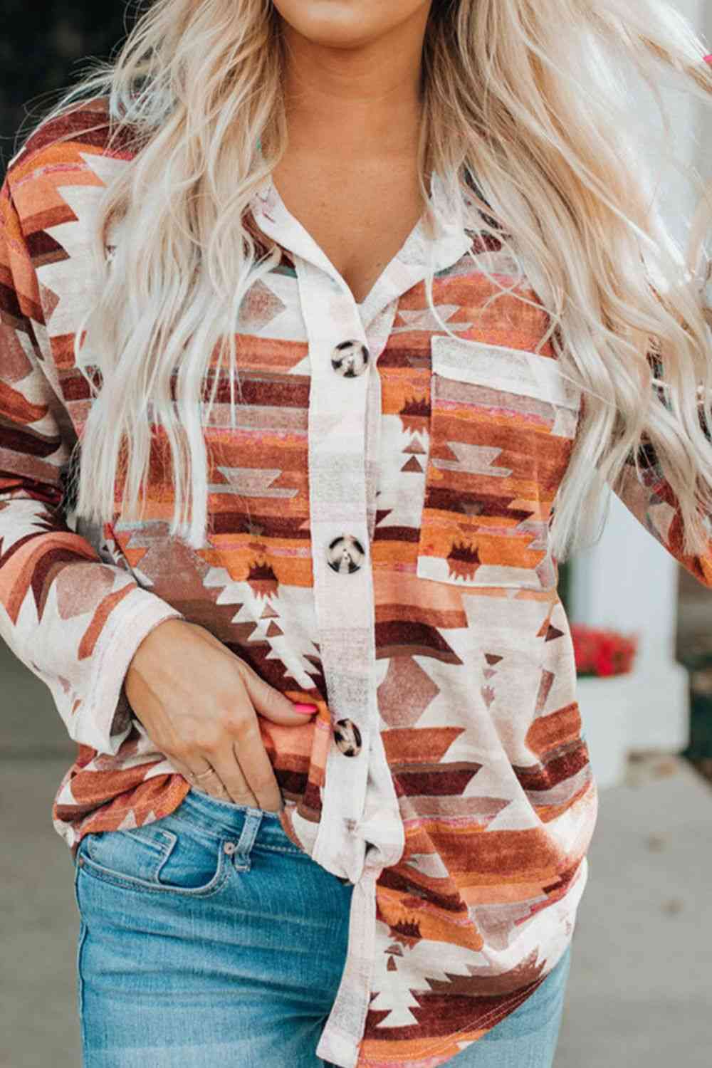 Printed Button Up Long Sleeve Shirt