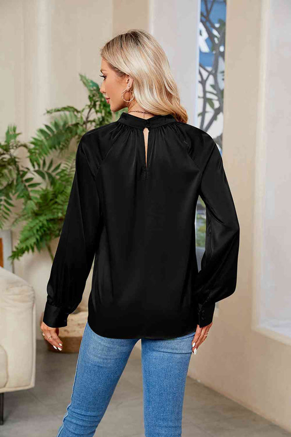 Cutout Mock Neck Long Sleeve Top