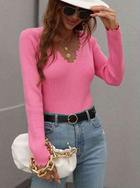 V-Neck Ribbed Knit Top