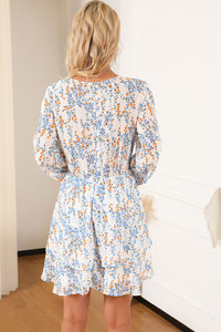 Mini Dress Printed Surplice Balloon Sleeve