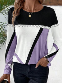 Contrast Round Neck Long Sleeve T-Shirt