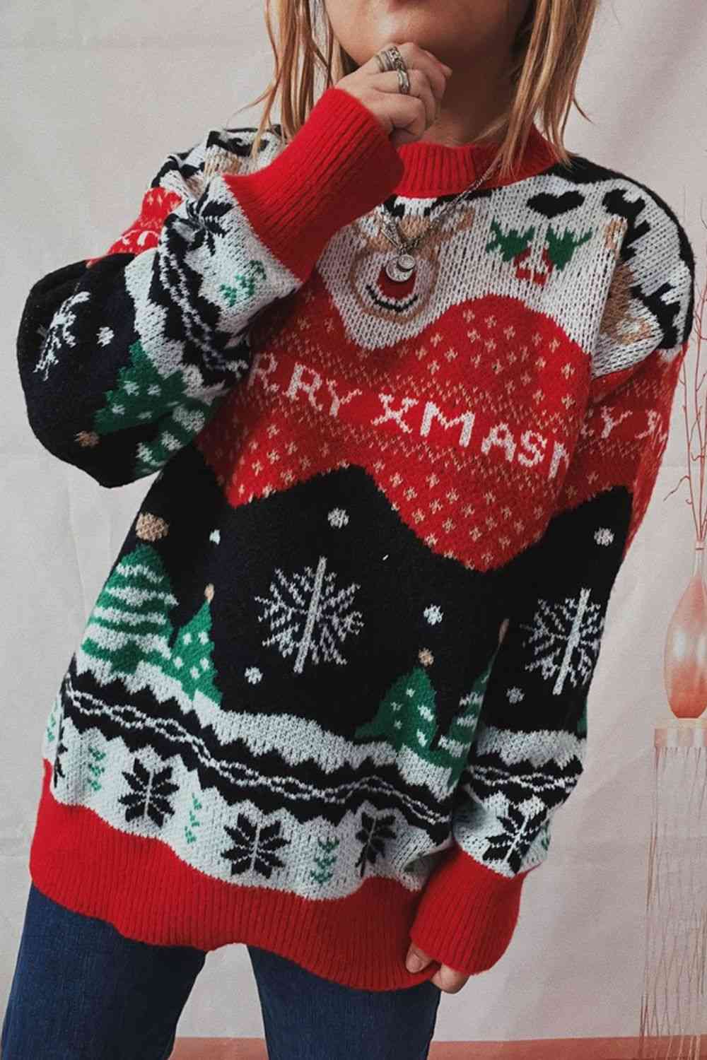 Christmas Element Sweater Round Neck Long Sleeve