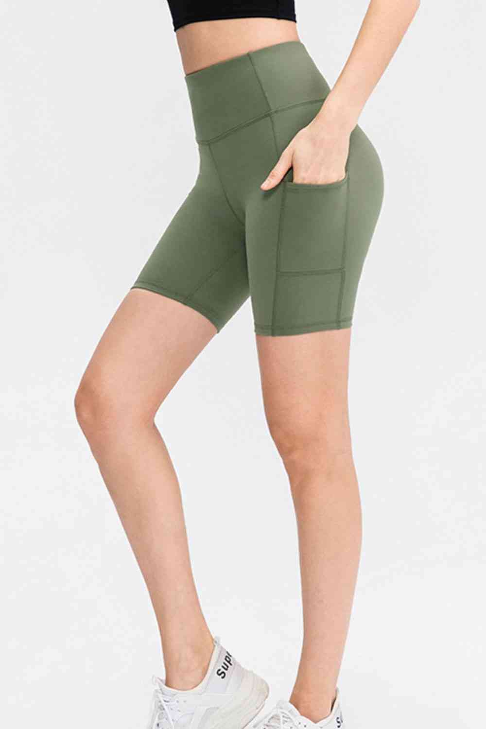 Sport Short with Pockets - Army Green Wide Waistband