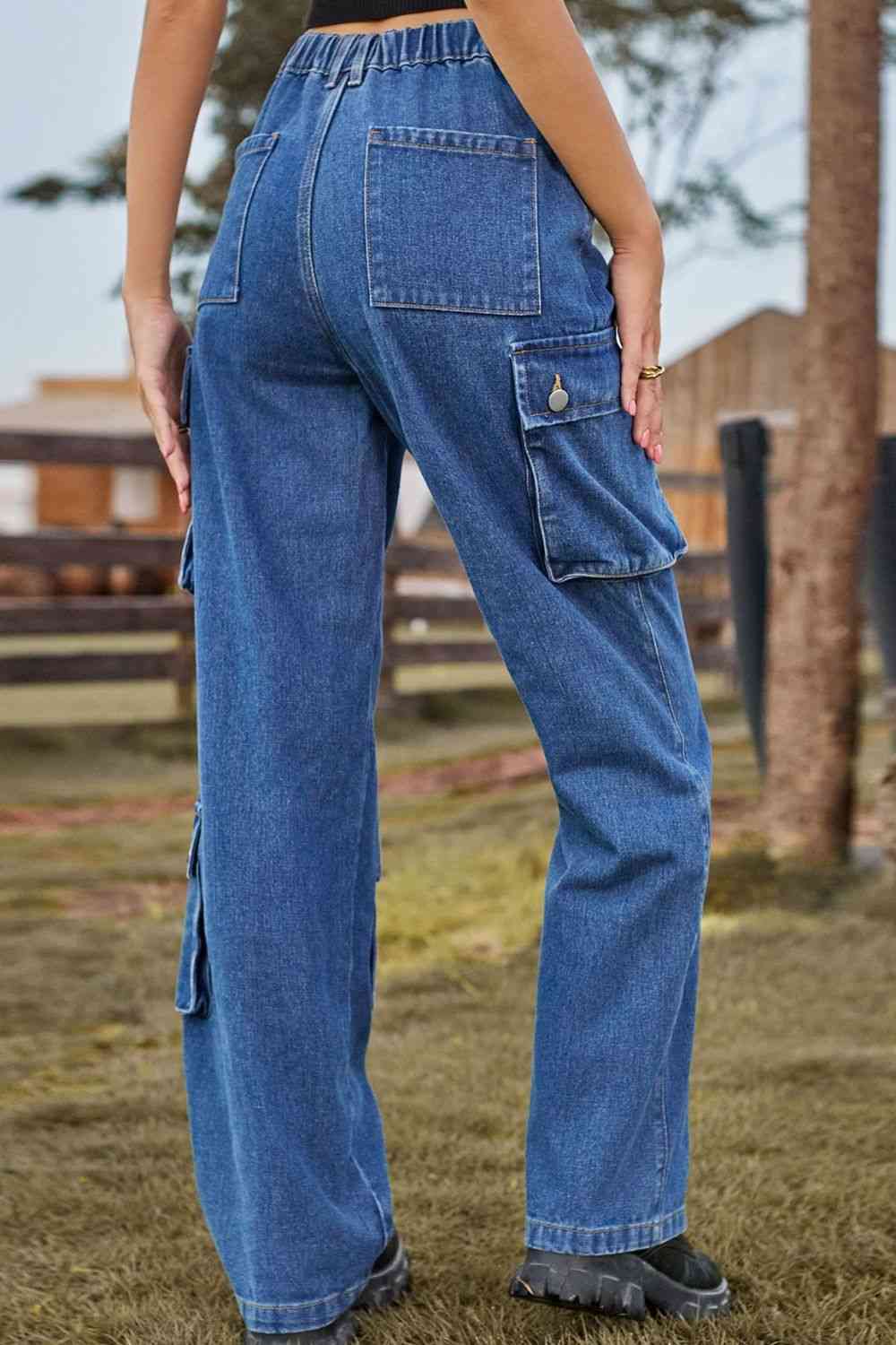 Loose Fit Long Jeans with Two Leg Pockets