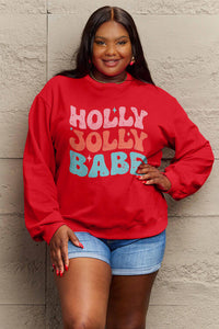 Full Size HOLLY JOLLY BABE Long Sleeve Sweatshirt