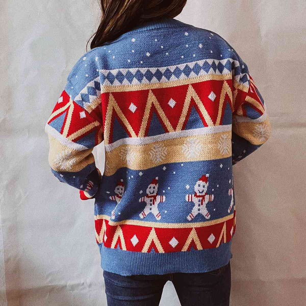 Printed Snowmen Round Neck Long Sleeve Sweater