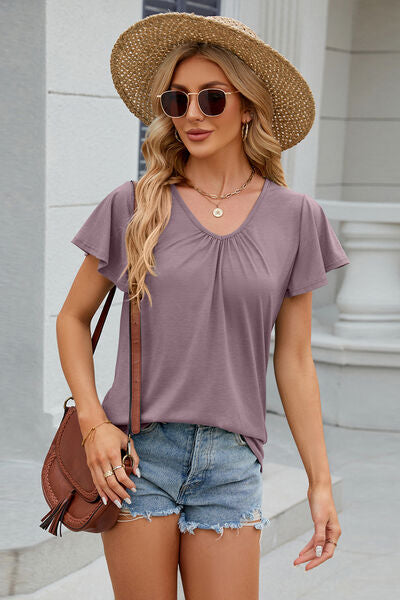 Flutter Sleeve V-neck T-Shirt