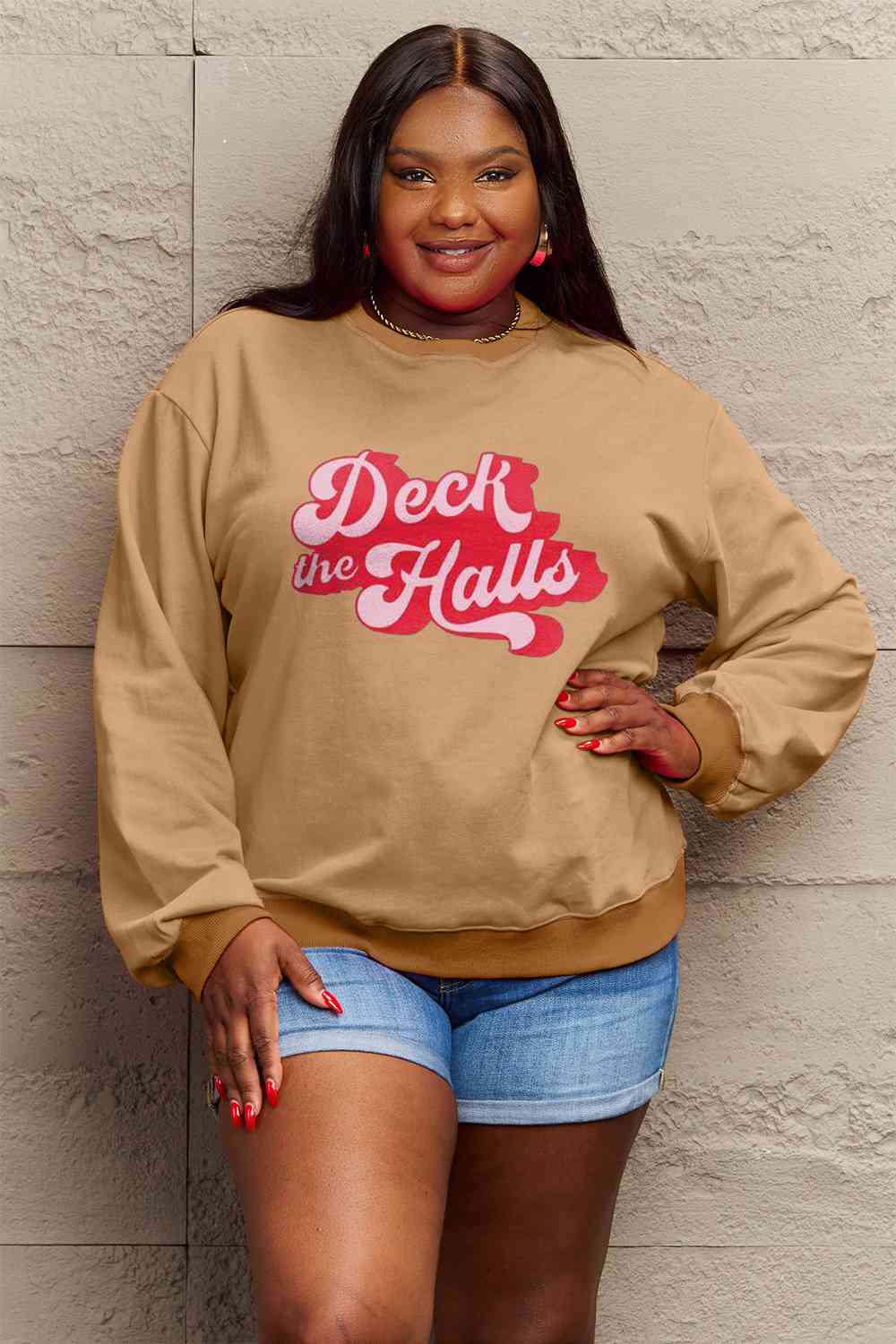 Full Size DECK THE HALLS Graphic Sweatshirt