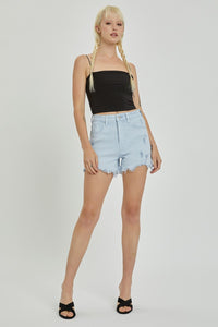 Full Size High Rise Distressed Detail Denim Shorts