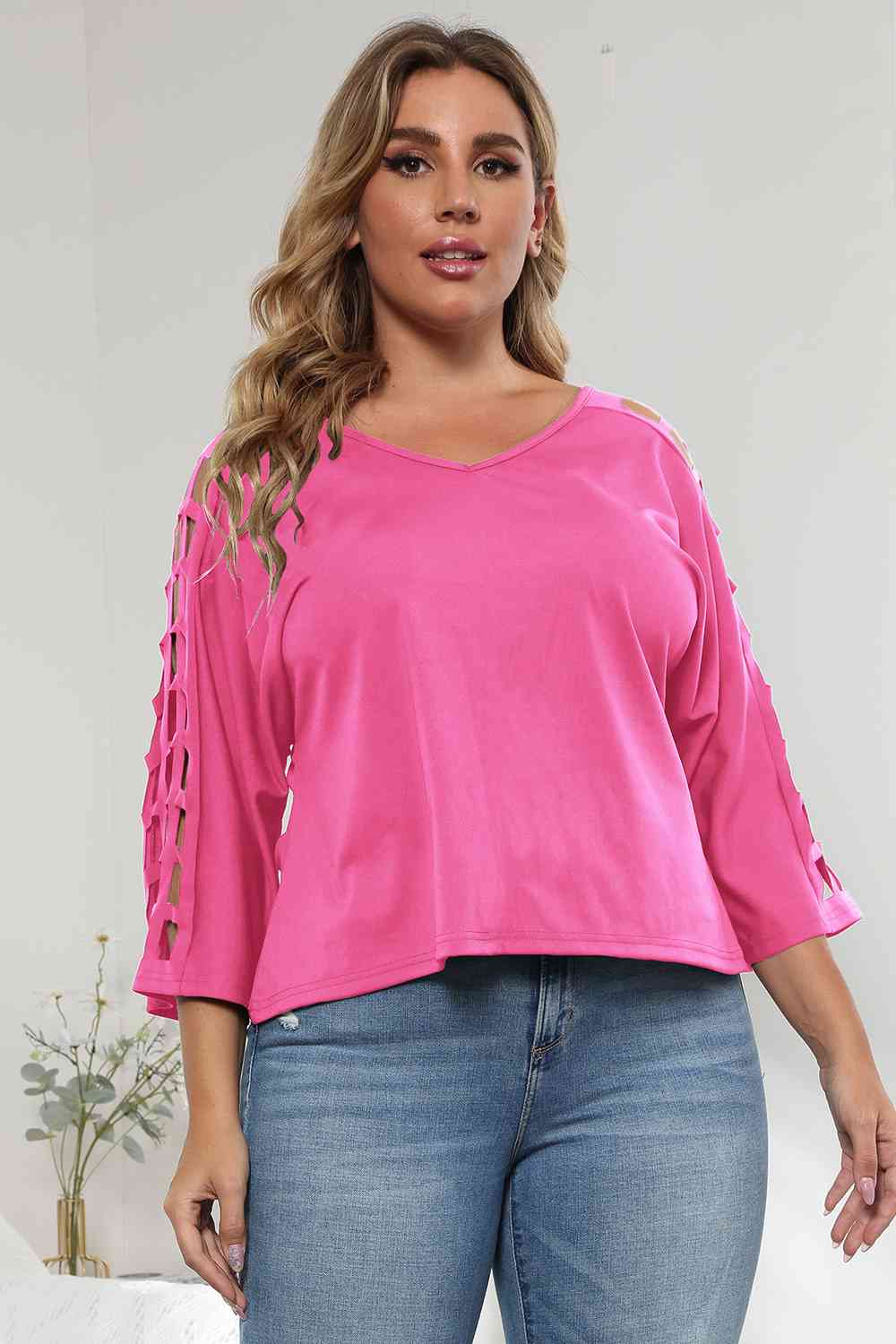 3/4 Sleeve Cutout Detail Top