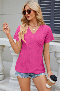 Eyelet Surplice Short Sleeve T-Shirt