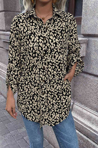 Leopard Roll-Tap Sleeve Shirt