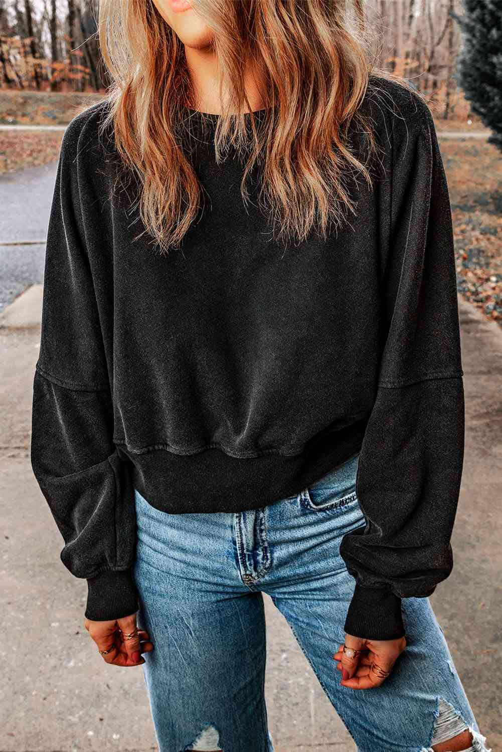 Round Neck Open Back Sweatshirt