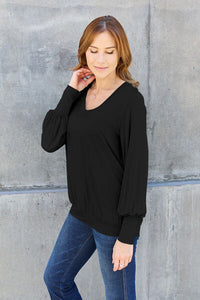 Full Size V-Neck Lantern Sleeve Top