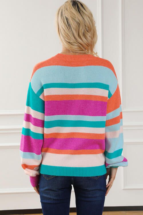 Striped Round Neck Long Sleeve Knit Top