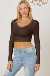 Round Neck Long Sleeve Cropped T-Shirt