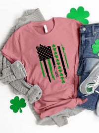 Graphic Clover Flag Round Neck Short Sleeve T-Shirt