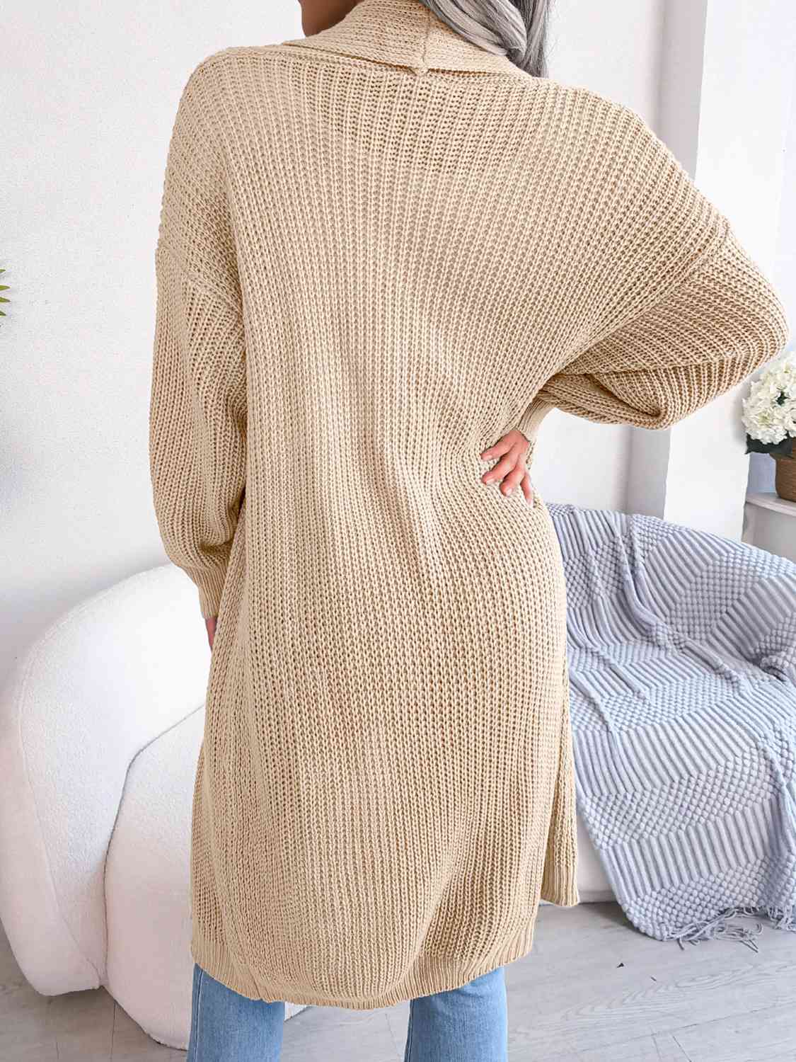 Open Front Longline Dropped Shoulder Cardigan