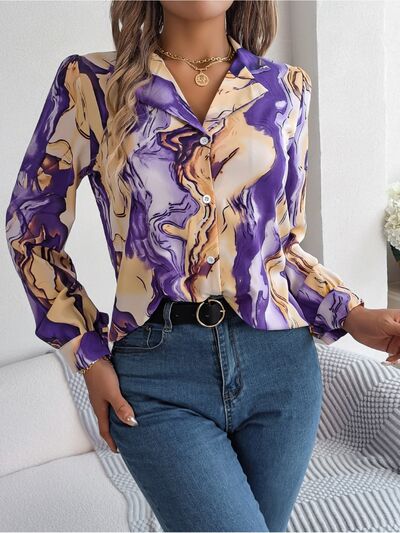 Pastel Printed Button Up Long Sleeve Shirt