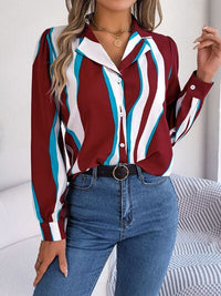 Striped Printed Button Up Long Sleeve Shirt