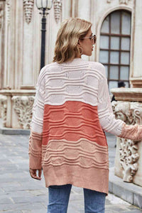 Color Block Openwork Open Front Cardigan