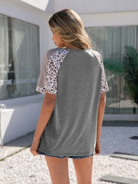 Leopard Round Neck Short Sleeve T-Shirt