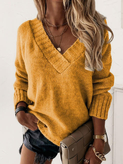 V-Neck Knit Top Long Sleeve