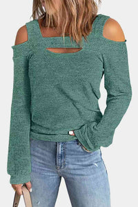 Full Size Cutout Cold Shoulder Blouse Heather Gray