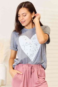 Heart Graphic Cuffed Short Sleeve T-Shirt