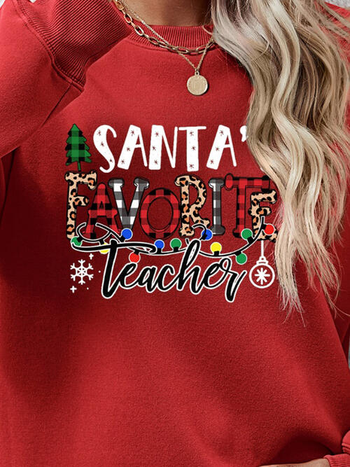 Letter Graphic Santa's Favorite Teacher Sweatshirt