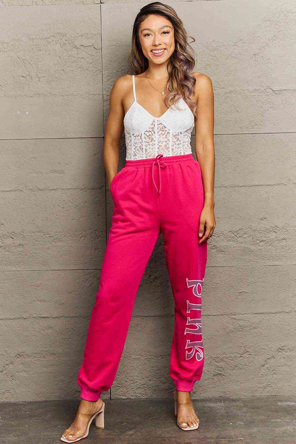 Full Size PINK Graphic Sweatpants