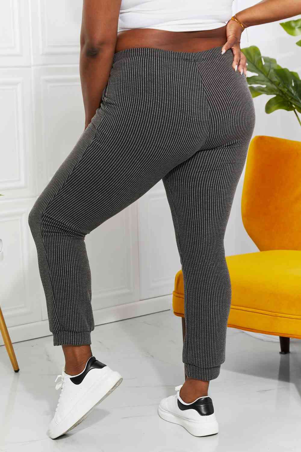 Full Size Easy Living Ribbed Joggers