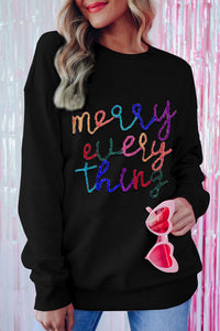 Letter Graphic Merry Every Thing Dropped Shoulder Sweatshirt