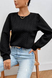 Texture Long Sleeve Round Neck Sweatshirt