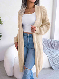 Open Front Longline Dropped Shoulder Cardigan