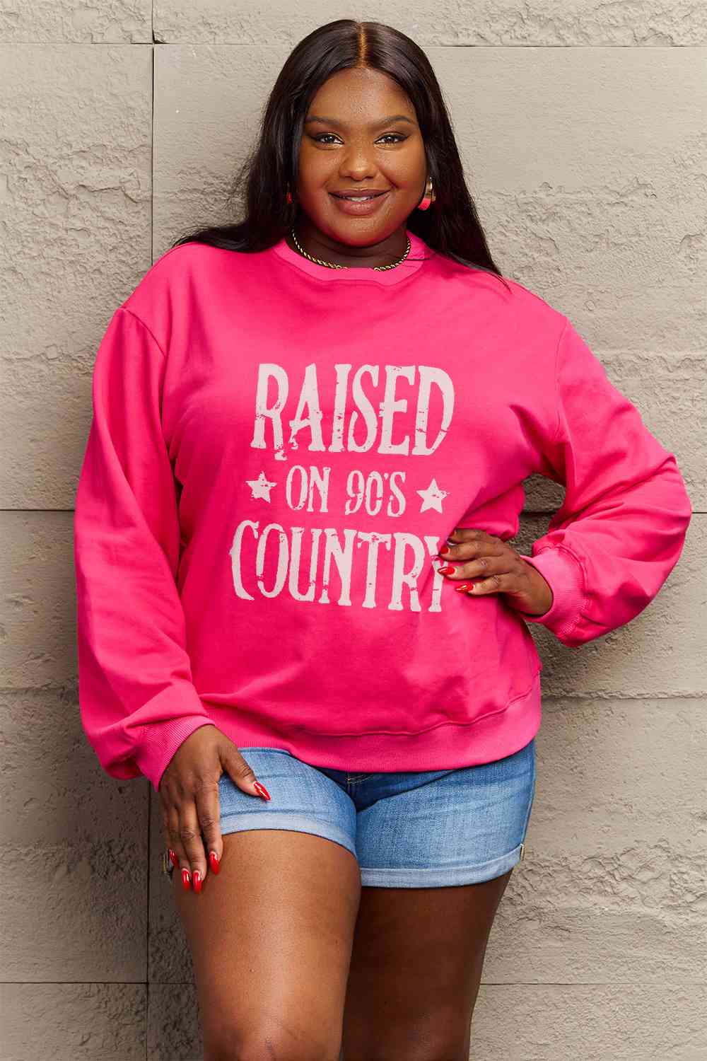 Full Size RAISED ON 90'S COUNTRY Graphic Sweatshirt