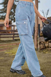 Loose Fit Long Jeans with Two Leg Pockets