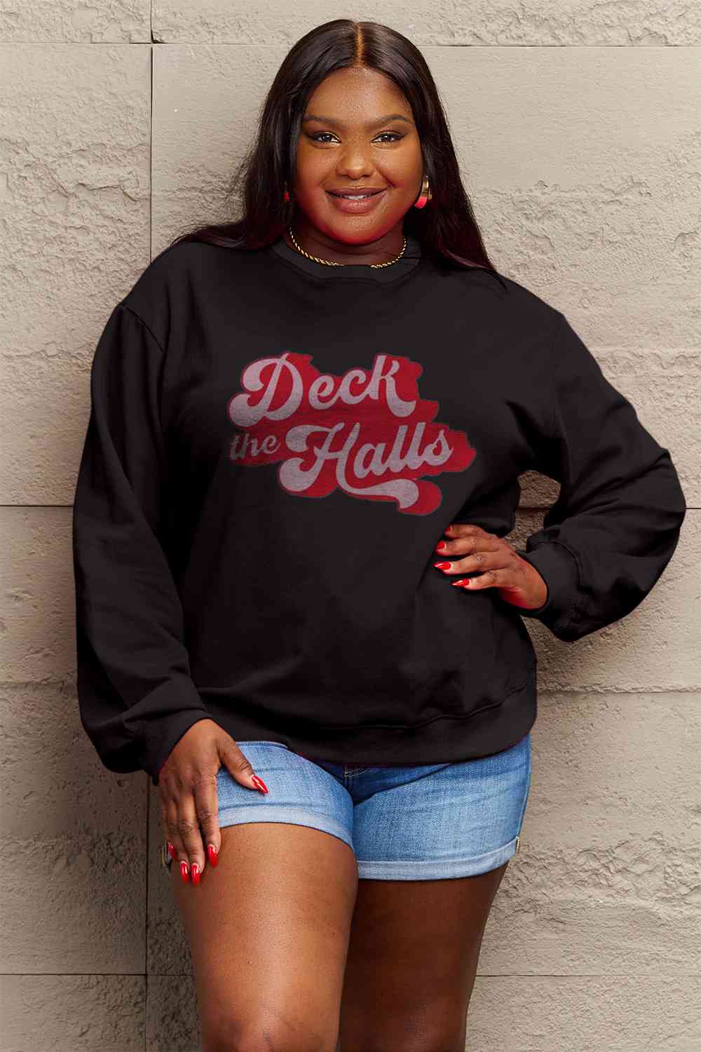 Full Size DECK THE HALLS Graphic Sweatshirt