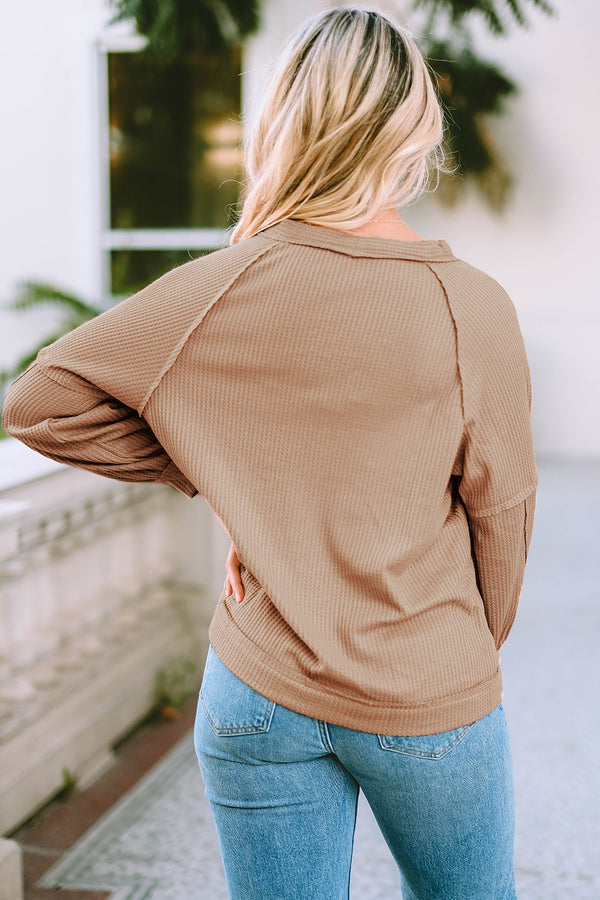 Button Down V-Neck Waffle Knit Shirt