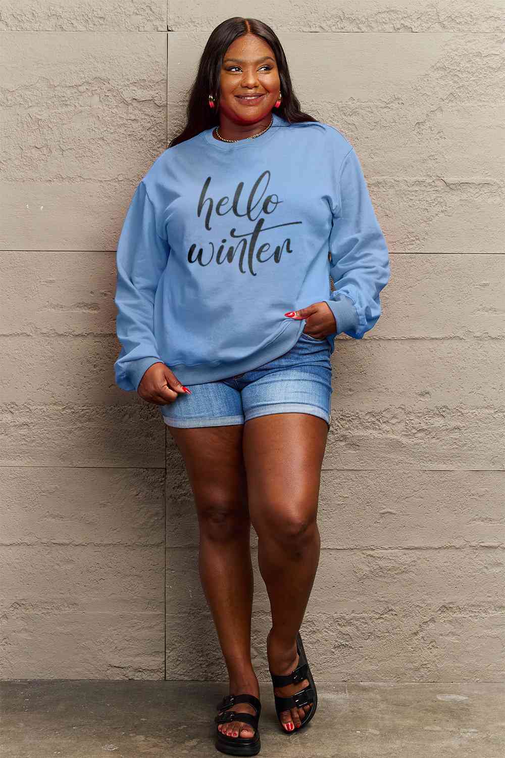 Full Size HELLO WINTER Graphic Sweatshirt