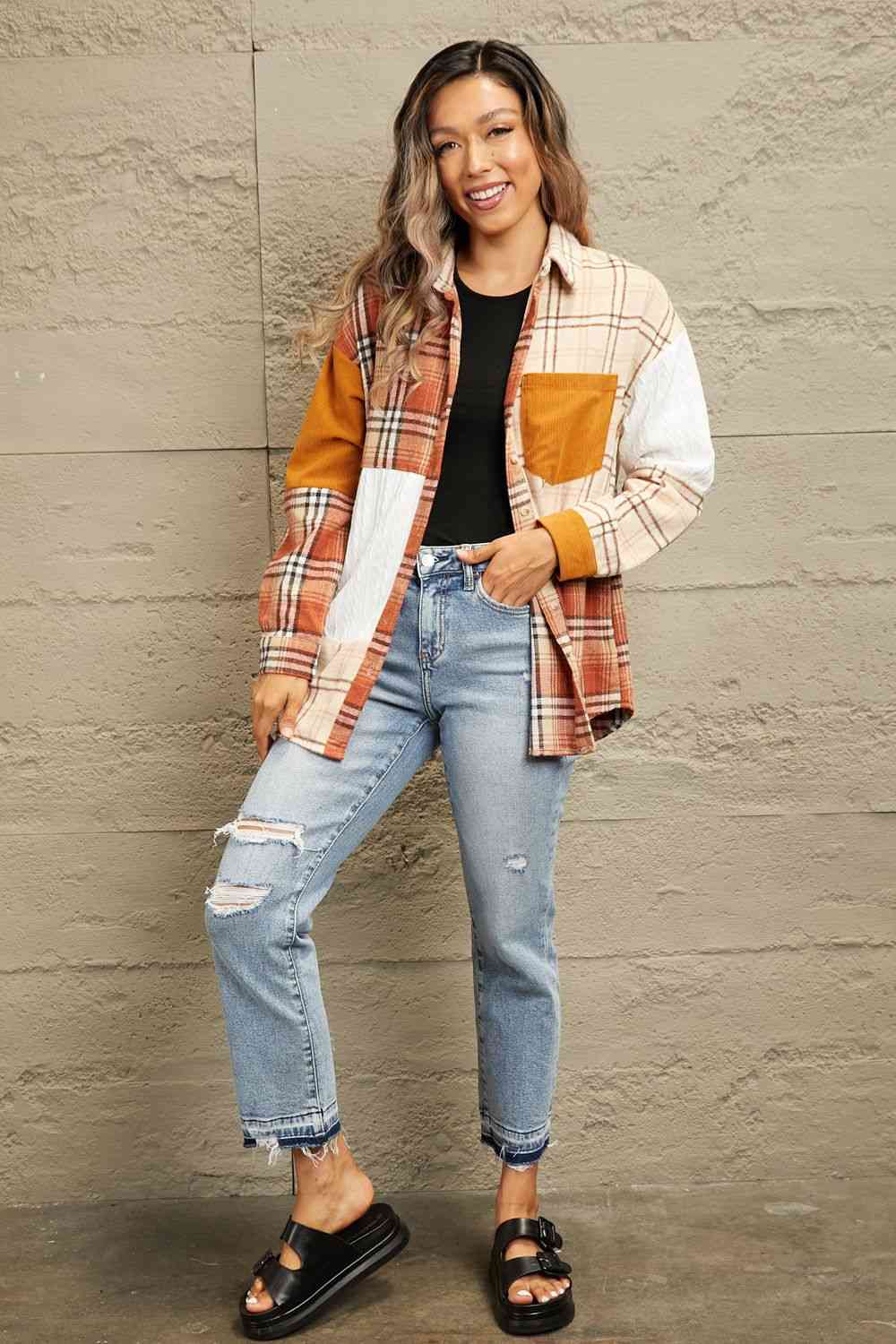 Plaid Color Block Dropped Shoulder Shacket