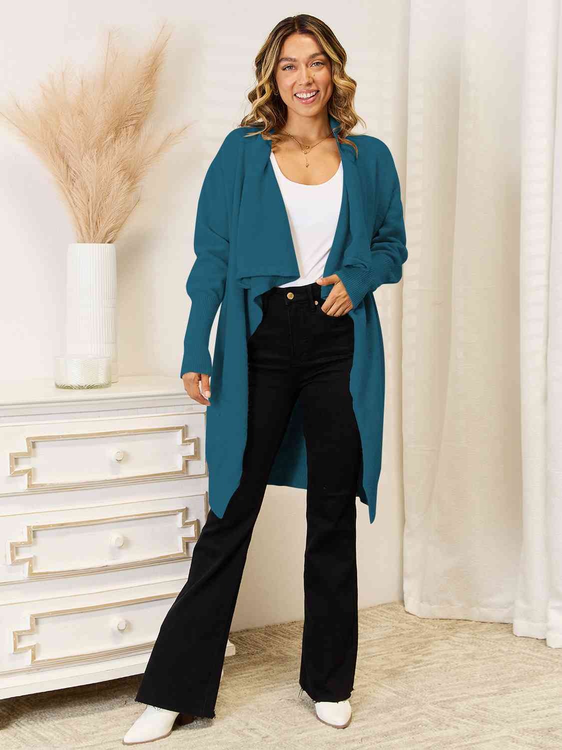 Long Sleeve Open Front Longline Cardigan