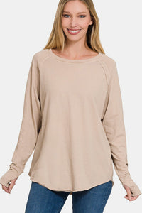 Round Neck Thumbhole Long Sleeve Top