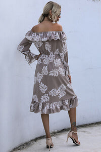 Ruffled Printed Off-Shoulder Midi Dress