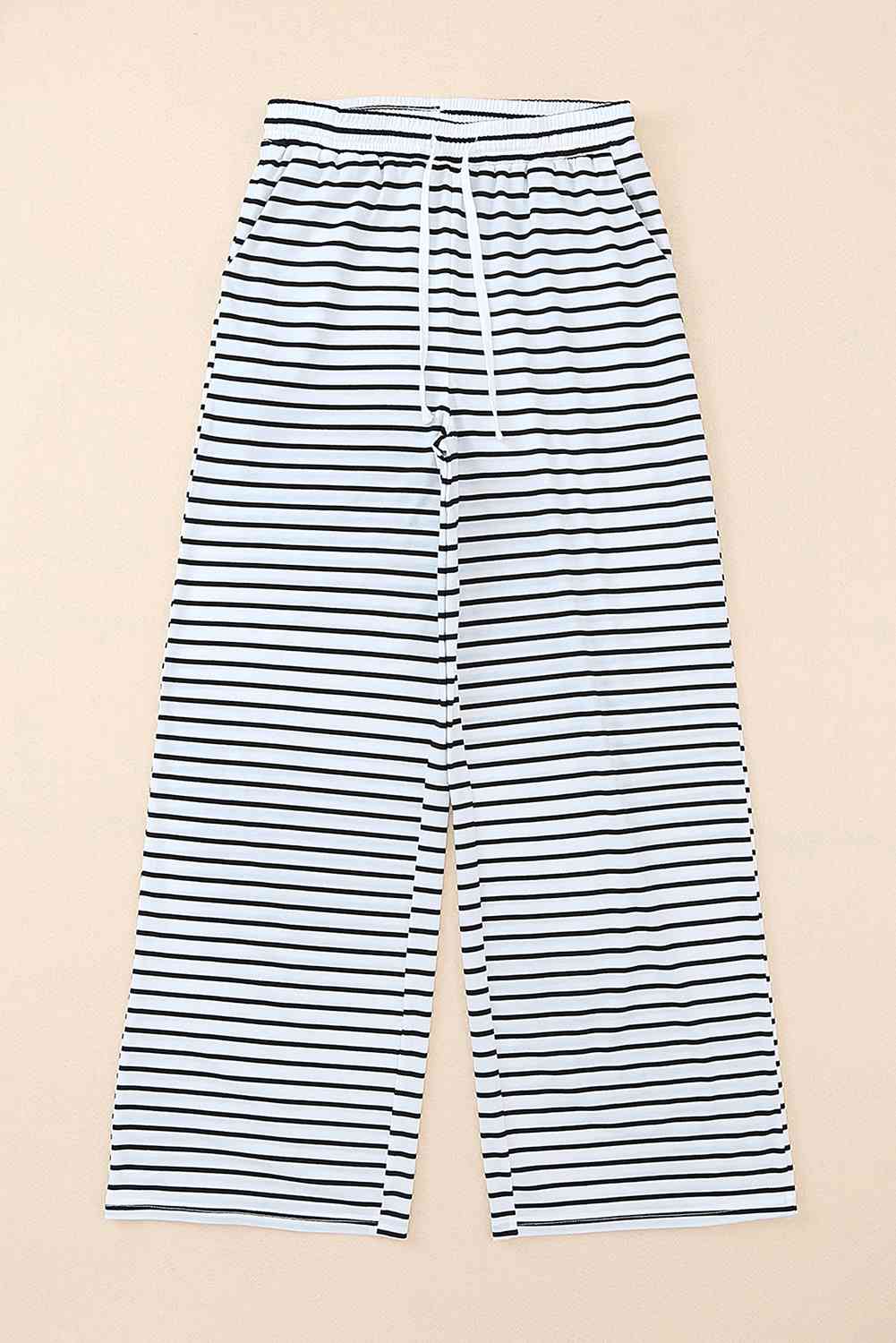 Striped Drawstring Waist Wide Leg Pants